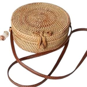 Bags | Handwoven Round Rattan Crossbody Shoulder Real Leather